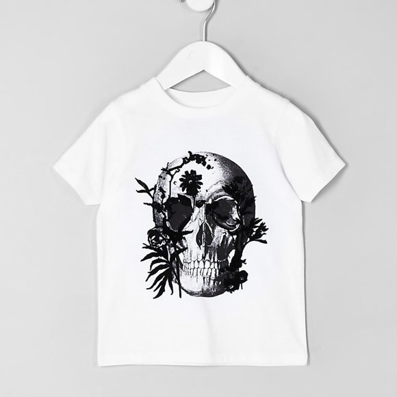 River Island Toddler Boys White Skull Print Short Sleeve T-Shirt, 12-18M - Picture 1 of 3